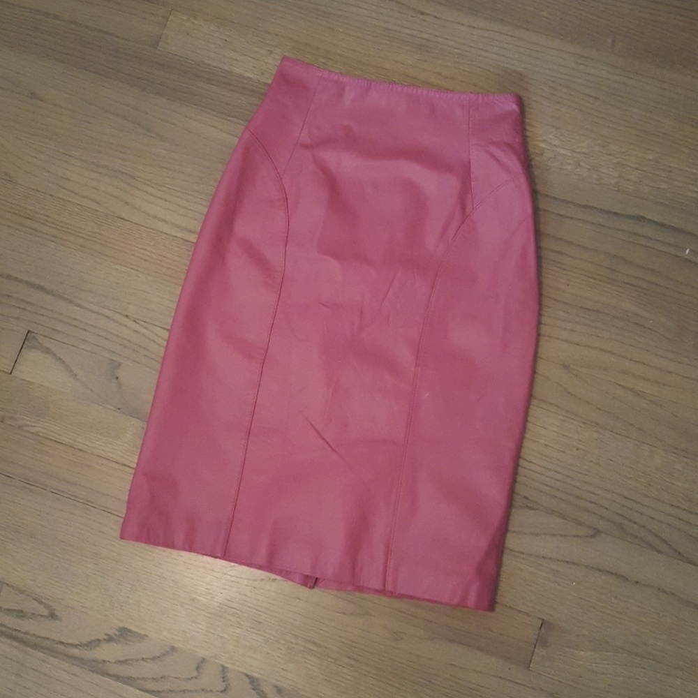 Vtg Mauve-y Pink Leather High Waist Skirt